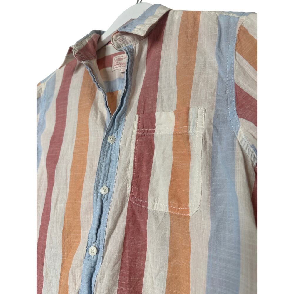 American Eagle Men Sze Small Striped Button Down Red Blue Cotton Vacation Summer - Picture 2 of 10